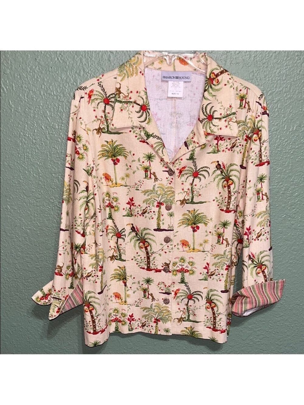 Vintage Linen Tropical Hawaiian Lightweight Jacket Boho resort wear cruise